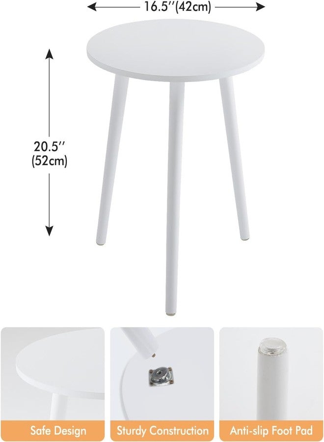 Apicizon Small Round Side Tables End Table Bedroom, White Nightstand Bedside Table for Living Room, Coffee Table with White Wood Legs, 16.5 x 20.5 Inches - Image 5